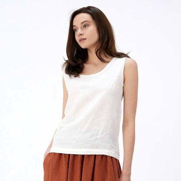 Every Tank Top Linen Blend NWT White Scoop Neck Women's Small Sleeveless Shirt - Picture 1 of 11